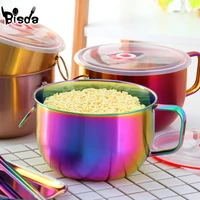 1pc stainless steel instant noodle bowl with lid anti scalding handle food container gold bowls rice soup dormitory dinnerware