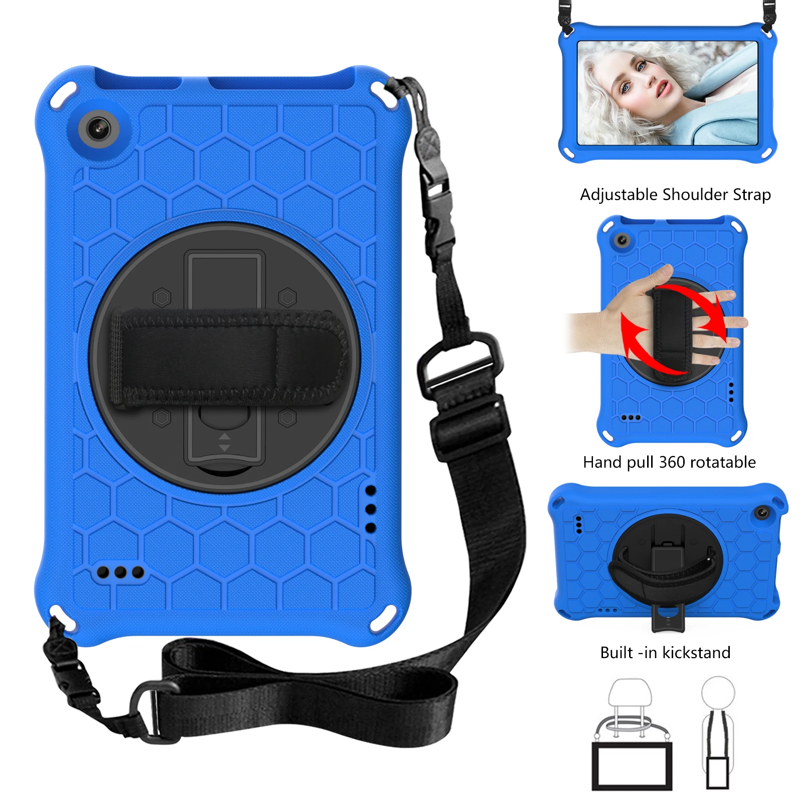 

Case For Amazon Kindle Fire 7 2015 2017 2019 cover 360 Rotation Hand Strap Kids Shockproof Tablets Coque For Amazon Fire 7 funda
