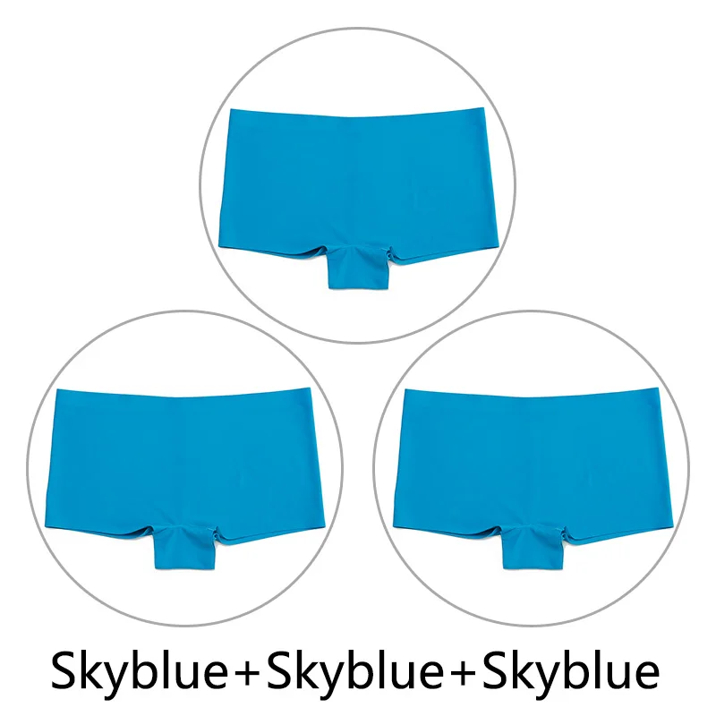 Skyblue-3 3 шт./партия, большие размеры, трусы для мальчиков, Бесшовные шелк, однотонный, высокая талия, сексуальное нижнее белье, женское эластичное белье, SX-L, американский размер - Цвет: Skyblue-3