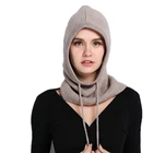 Шапка-капюшон шерстяная вязаная, унисекс, на завязках