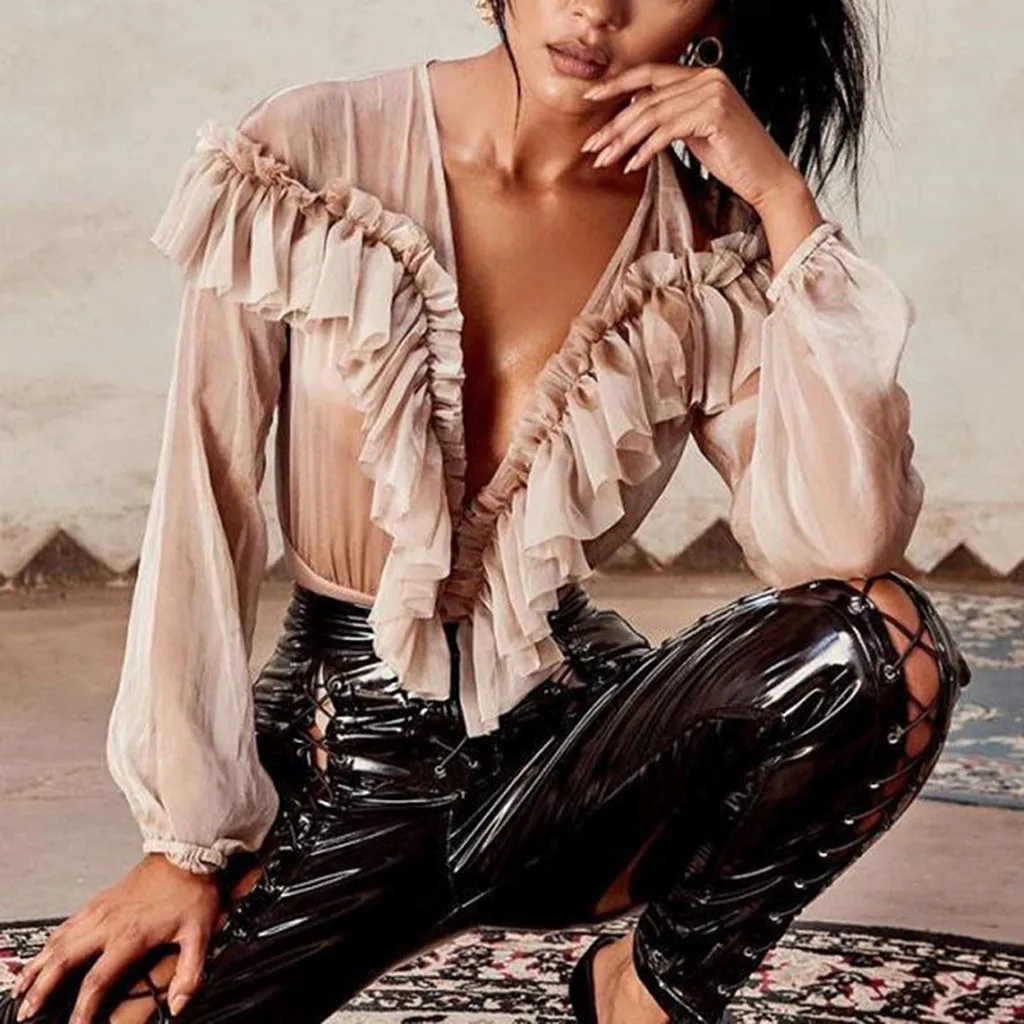 Женский комбинезон с длинными рукавами кружевной женский боди сексуальный топ