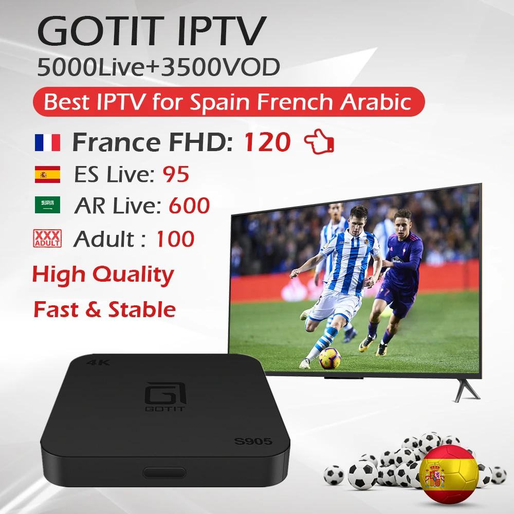 GOTIT S905 Android 7,1 tv Box+ 1 год арабский французский IP tv GOTIT IP tv FHD французский Live+ VOD для взрослых H.265 король Отт IP tv Португалия IP tv