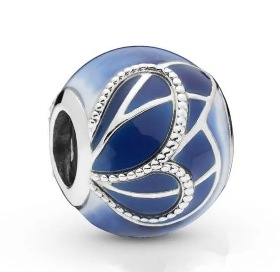 

Genuine 925 Sterling Silver Bead Charm Blue Swirls Butterfly Wing Charm Fit Pan Women Bracelet & Necklace Diy Jewelry