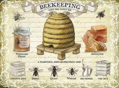 

Vintage Retro Metal Sign Wall Plaque Bee Keeping Honey Hive