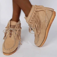 2020 ankle boots women shoes ladies round toe boots flat bottom lace up tassel women boots winter boots