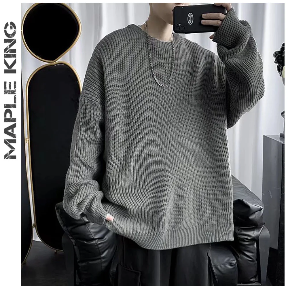 

Пуловер мужской вязаный свободного кроя, однотонный, на осень/зиму