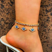 hip hop crystal chain bling rhinestone blue evil eye anklet for women barefoot sandal anklets summer beach bohemian foot jewelry