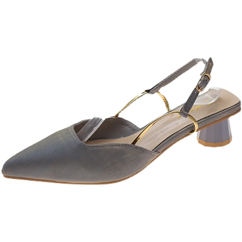 

Clear Heels Shallow Mouth Med Beige Heeled Sandals Shoes Closed Toe 2021 Summer Buckle Strap Medium Black Pointed Retro New Fash