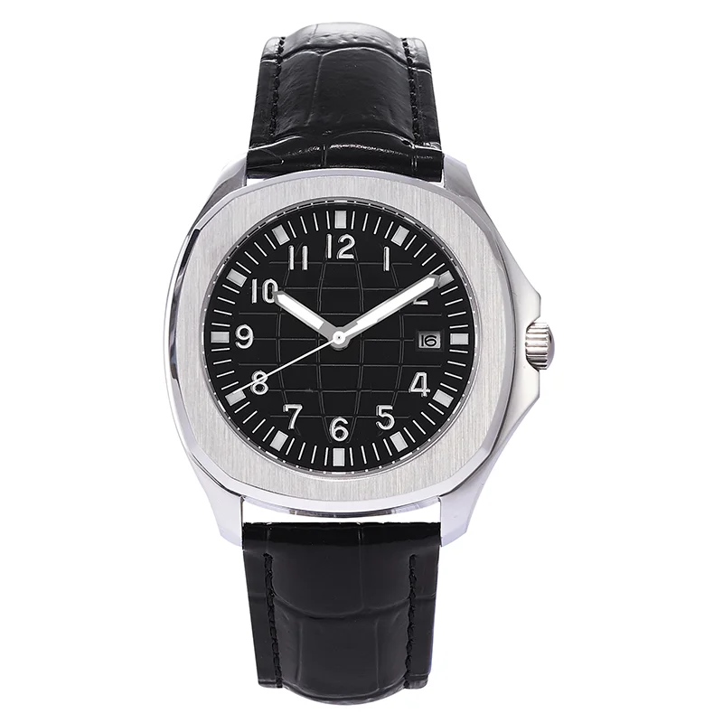 Мужские Водонепроницаемые наручные часы с сапфировым стеклом и кожаным ремешком