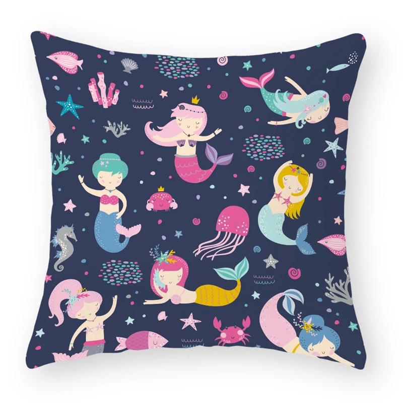 

Cartoon Mermaid Decorative Cushions Pillowcase Polyester Cushion Cover Throw Pillow 45*45 Sofa Decoration Pillowcover 40878