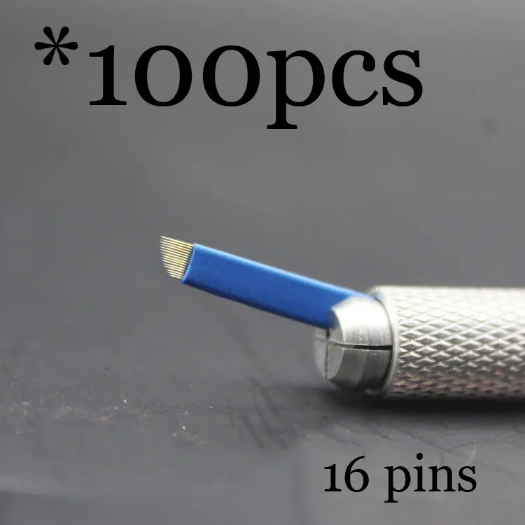 50P 9 12 14 16 18 21 Pin u-образные иглы для татуажа, Перманентный макияж, лезвие для вышивания бровей, для 3D микроблейдинга, ручная ручка для татуировки - Габаритные размеры: 100pcs16pin