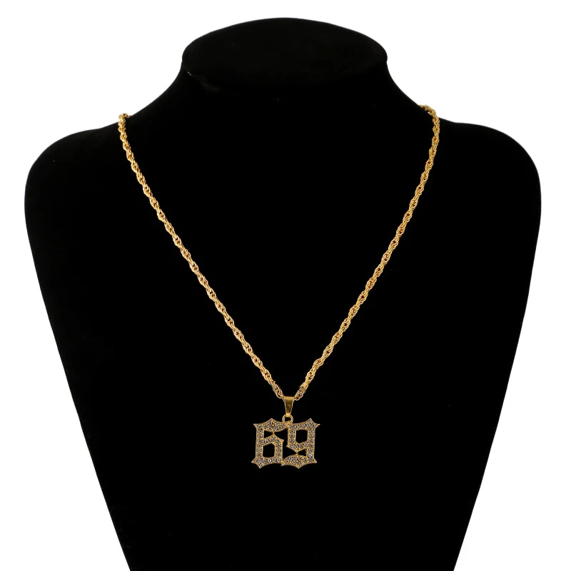 Цепочка унисекс в стиле панк с кулоном виде номера 69 золотого и серебряного