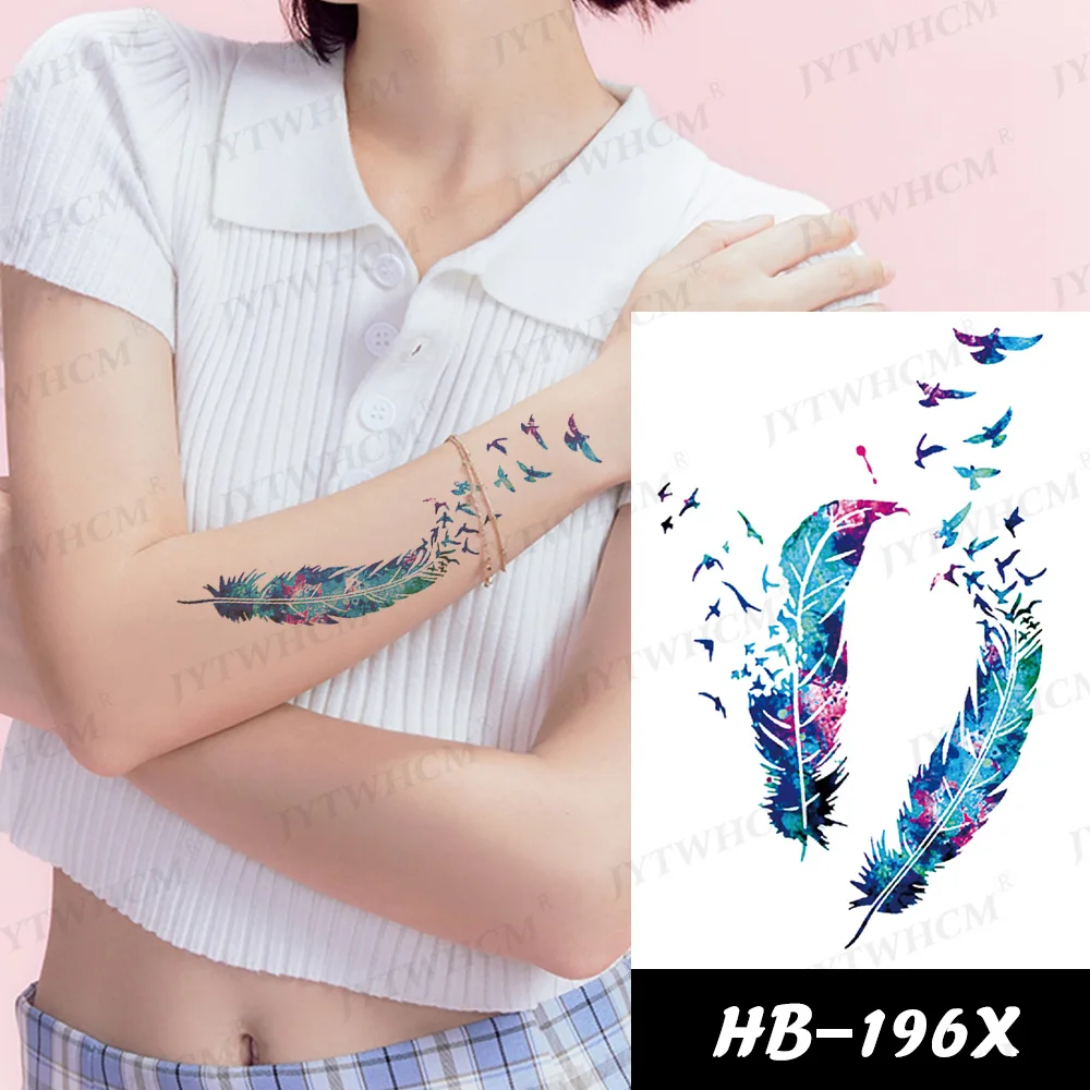 Tattoo Sticker Waterproof Animated Stickers Swallow Art Arm Sleeve Temporary Japanese Body Pink Rose Design Fake Tattoos | Красота и