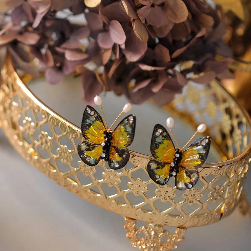 

FXLRY Elegant original handmade glaze natural pearl butterfly stud earrings for women's jewelry
