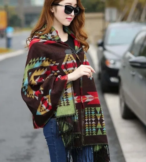 Ethnic Multifunction Bohemian Shawl Scarf Tribal Fringe Hoodies Striped Cardigans blankets Cape shawl tassels Poncho Coat |