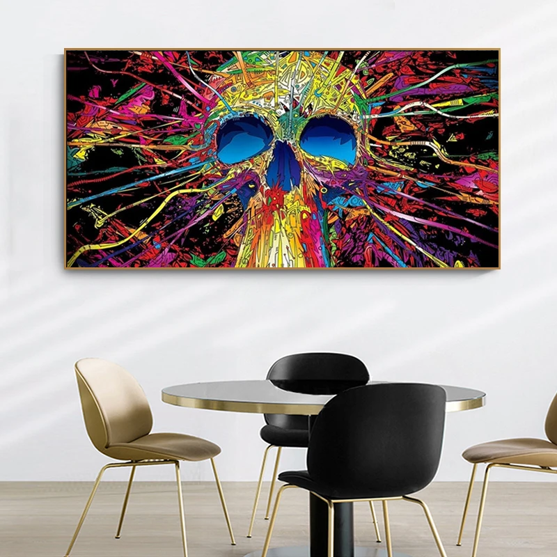 

Colorful Abstract Oil Painting Skull Art Painting Canvas Painting Bedroom Room Decoration Canvas Art Poster