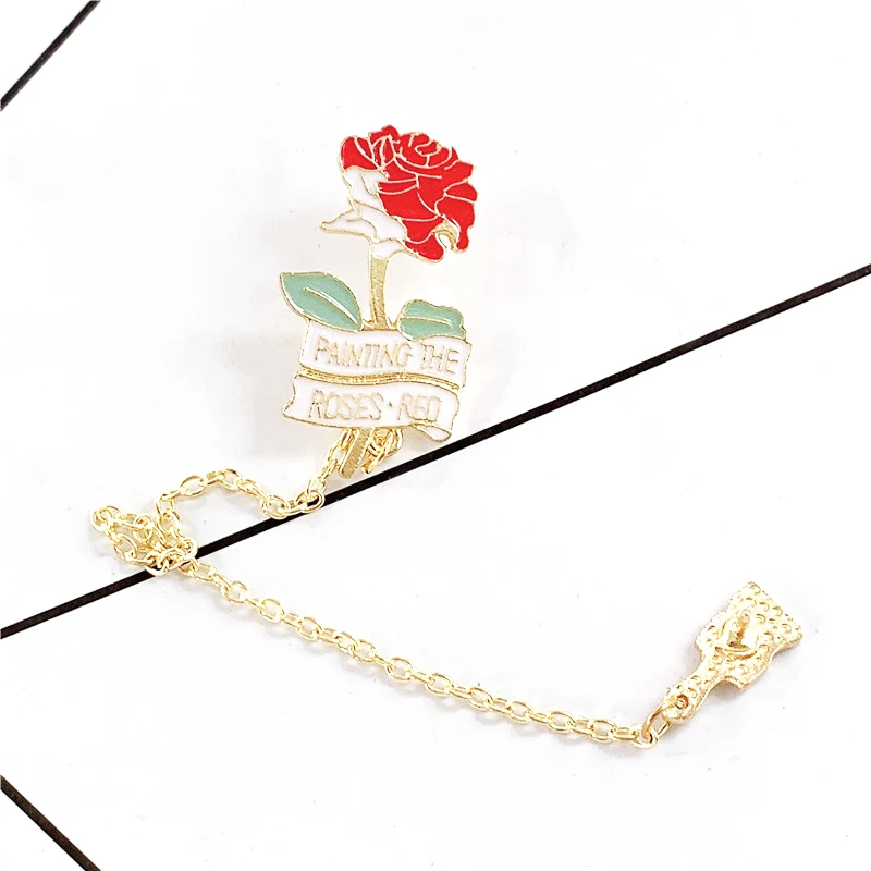 Red Rose Brush Link Metal Enamel Brooch Painting the roses Badge Pin Unique Trendy Costume Backpack Jewelry Accessories Gift | Украшения и