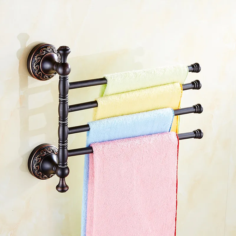 

Folding Movable Bath Towel Bars Copper Bathroom Towel Racks Black Oil Brushed Towel Hanger Wall Mounted Rotatable Towel Holder