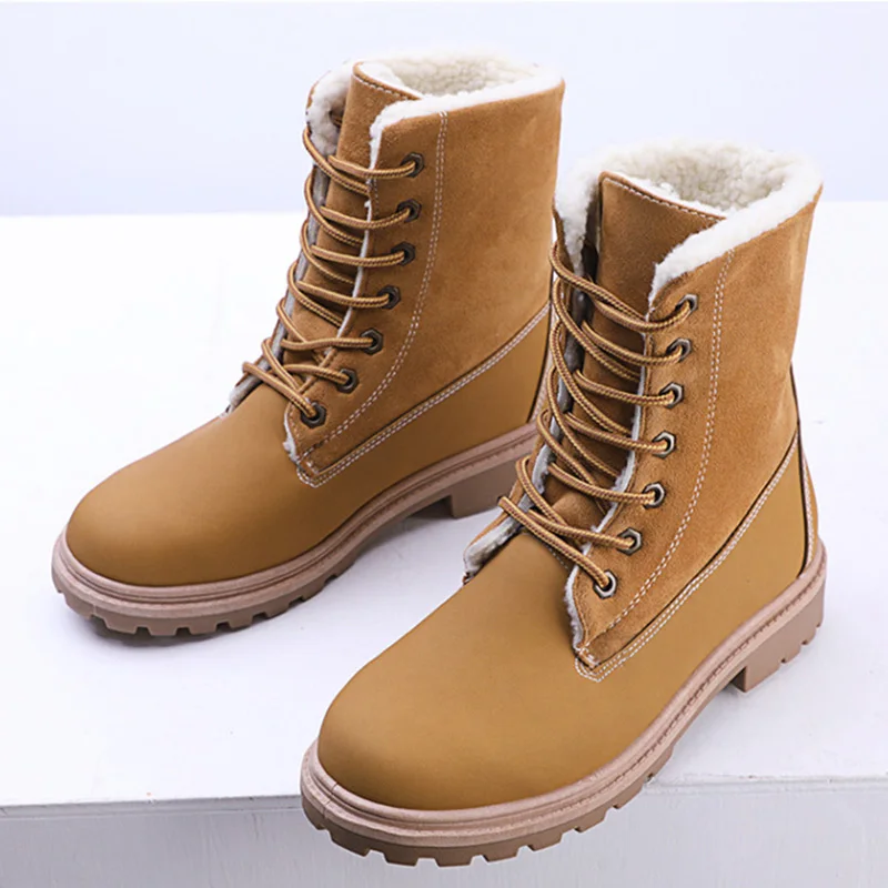 Women Winter Shoes Snow Boots Suede Mid Calf Plush Fur Velvet Warm Lace Up Non-slip outdoor | Обувь