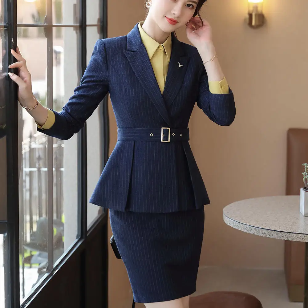 Деловой костюм в полоску для интервью женский офисная одежда элегантный пиджак с
