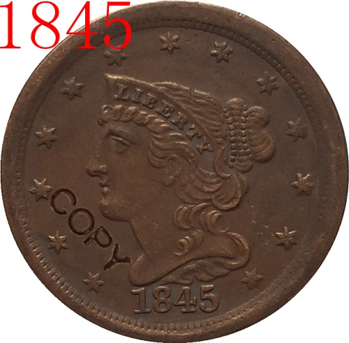 США 1845 1857 плетеные волосы пол цента копировальные монеты|Безвалютные монеты| |