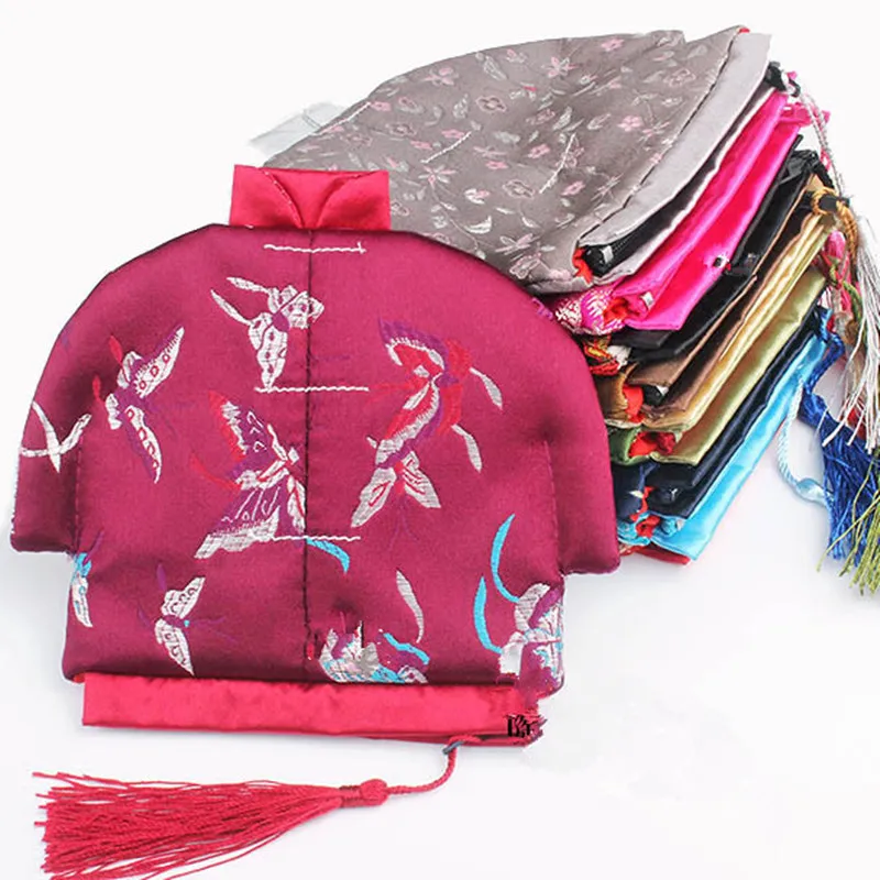 

40pcs Creative Chinese Silk Brocade Packaging Christmas Gift Bag Vintage Tassel Small Zipper Pouches Coin Purse Party Favors