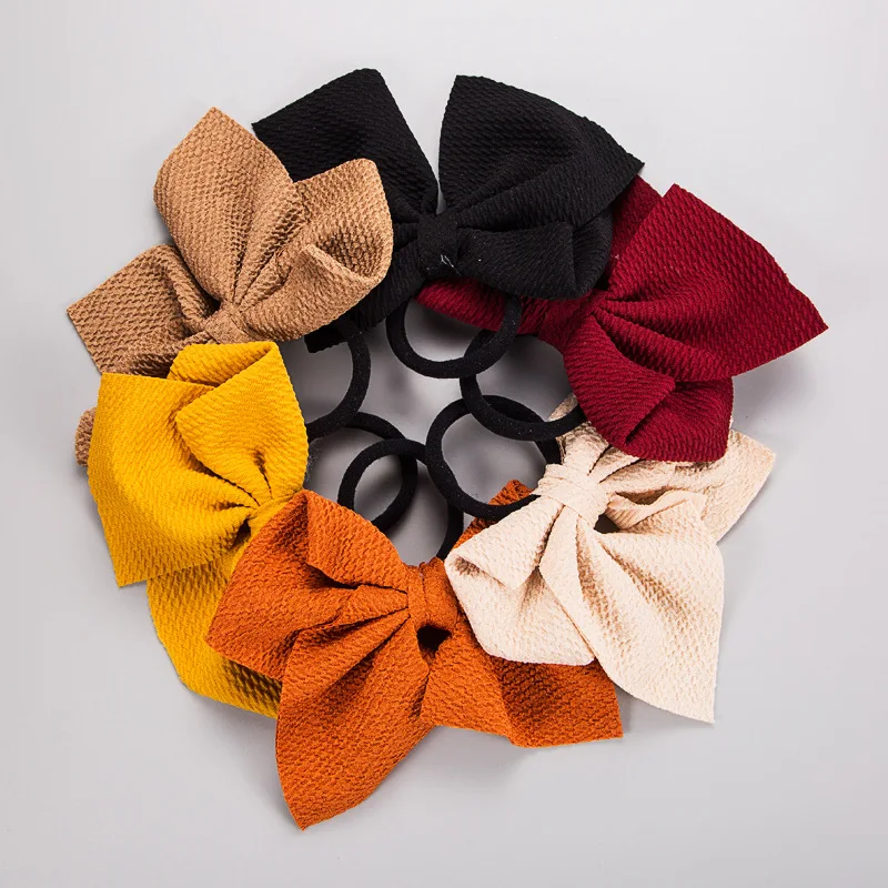 Модная женская однотонная текстурированная завязка для волос с бантом бесшовная