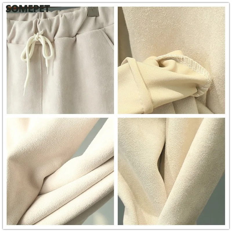 

Women's Suede Pants Autumn Winter Elastic High Waist Pockets Harem Trousers Casual Plus Size Cashmere Women Carrot Pants