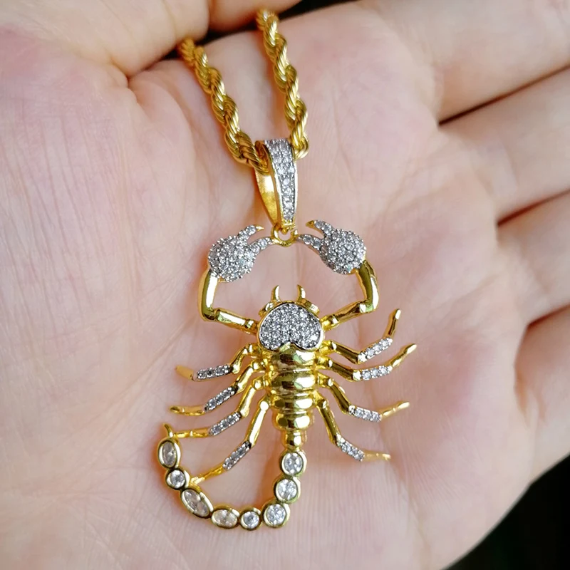 

Hip Hop AAA CZ Zircon Paved Bling Iced Out Scorpion Animal Pendants Necklace for Men Rapper Jewelry Two Tone Color