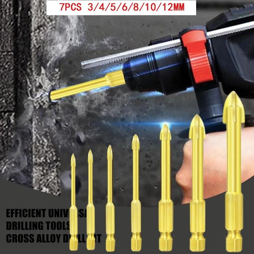 

7pc Spear Head Glass Drill Bits Hex Shank Carbide Glass Drill Bits 1/4\\'\\' Hex Shank Efficient Universal Drilling Tool