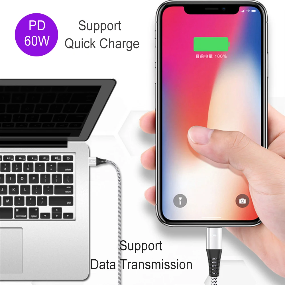 10 шт 60 вт pd кабель usb c к c для macbook заряд