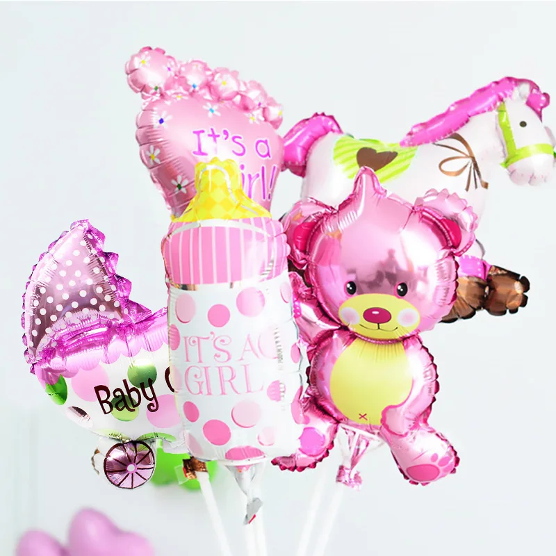 5pcs mini pink Украшения для детского душа бумага со слоном Торт Топперы его девочка мальчик Babyshower вечерние принадлежности пол раскрыть розовый синий - Цвет: 5pcs mini pink