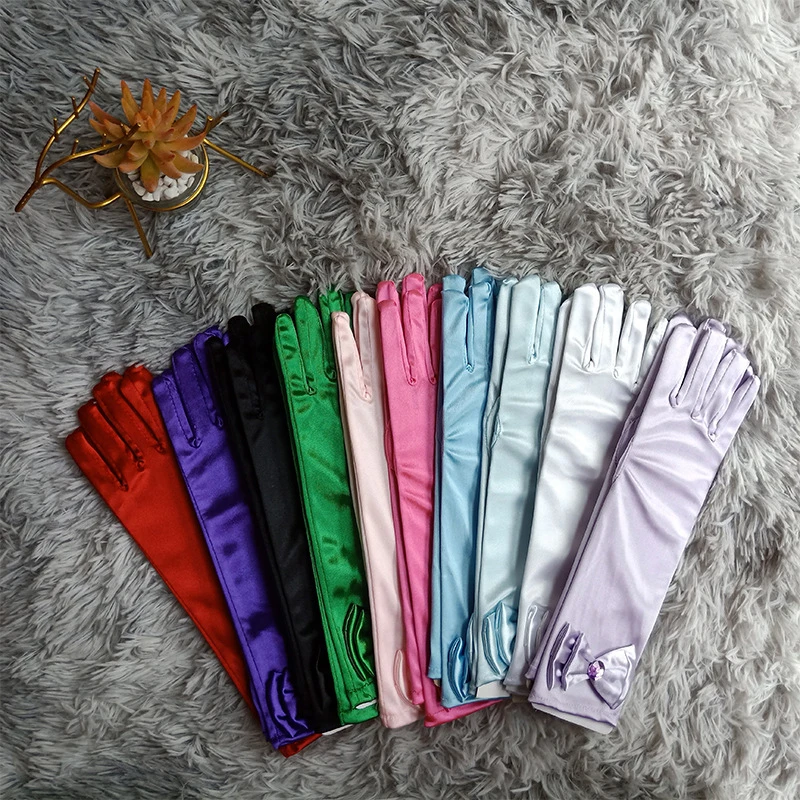 

Satin Long Princess Dance Stage Gloves Girls Bow Sequins Sleeve Gloves Stage Performance Princess Dress Arm Sleeves Accessories