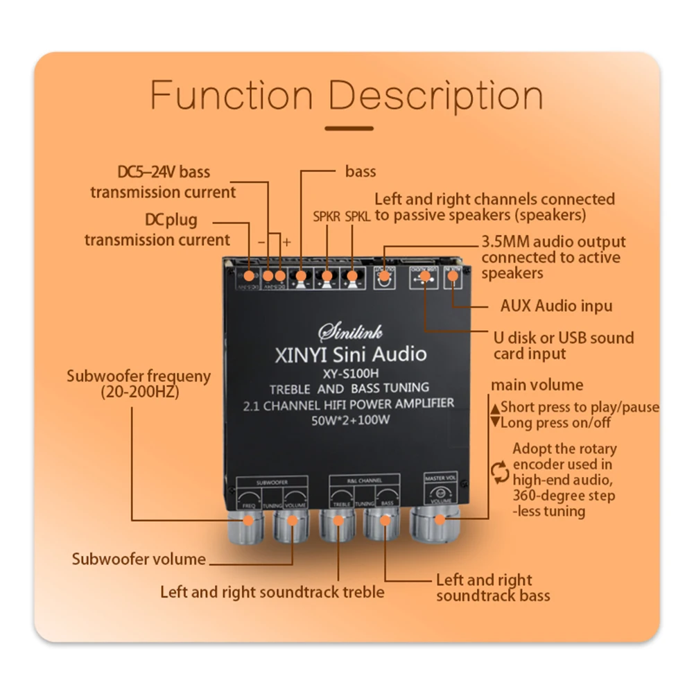 XY-S100H 50Wx2+100W 2.1 Channel Amplifier Board Bluetooth-Compatible Audio Module Stereo APP Control HIFI Speaker Subwoofer Kit |