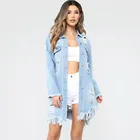 Женская джинсовая куртка с дырками Goocheer, модная длинная рваная джинсовая куртка с длинным рукавом, верхняя одежда