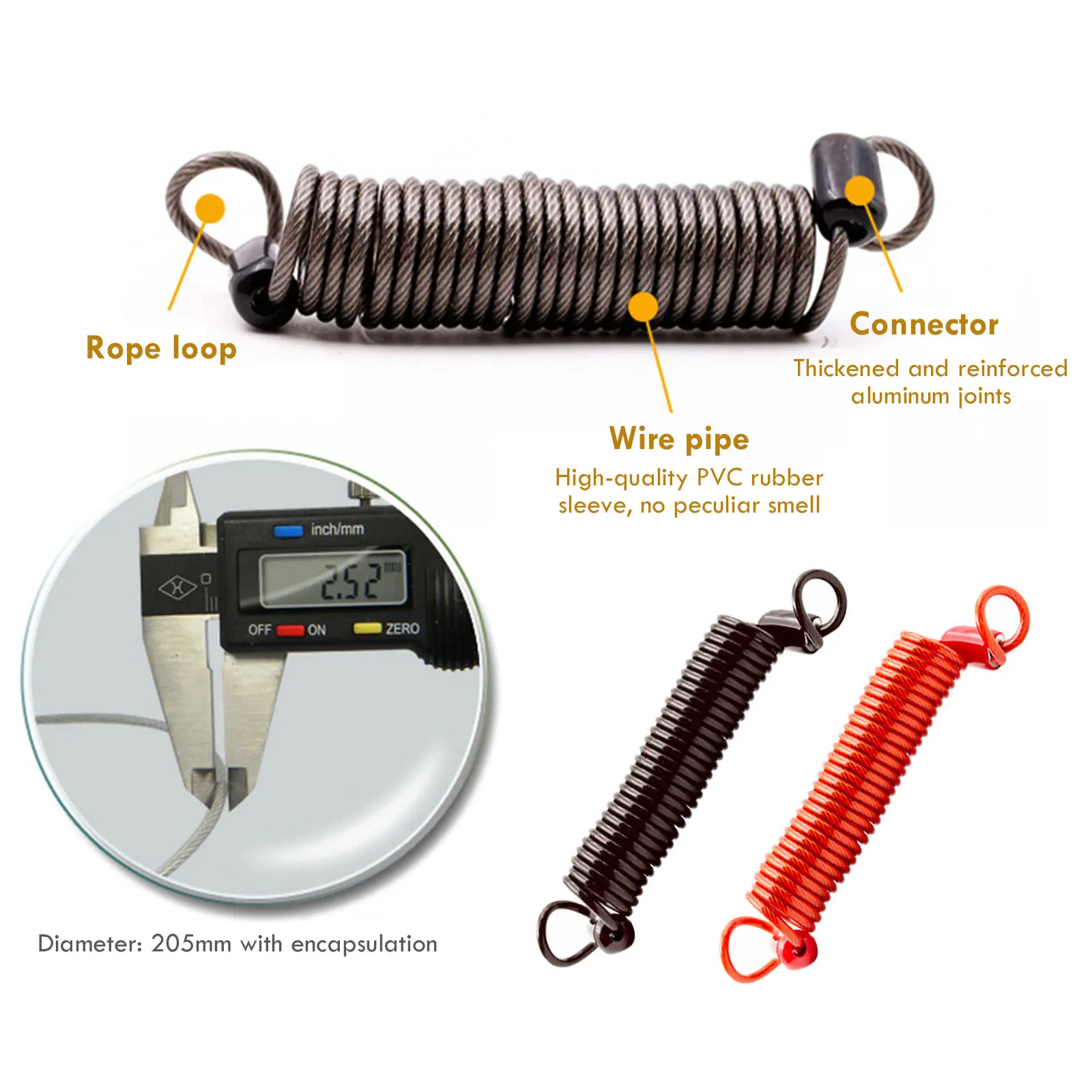 

2.5M Bike Spring Cable Lock Anti-Theft Rope Alarm Disc Lock Moto Scooter Bicycle Security Reminder Motorcycle Protection Warning