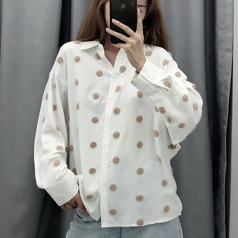 Женская черно белая рубашка осень 2019 новая мода длинный рукав популярная в