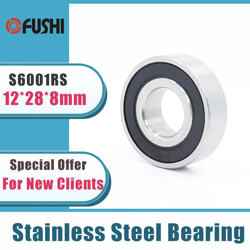 10PCS S6001RS Bearing 12*28*8 mm ABEC-3 440C Stainless Steel S 6001RS Ball Bearings 6001 Stainless Steel Ball Bearing