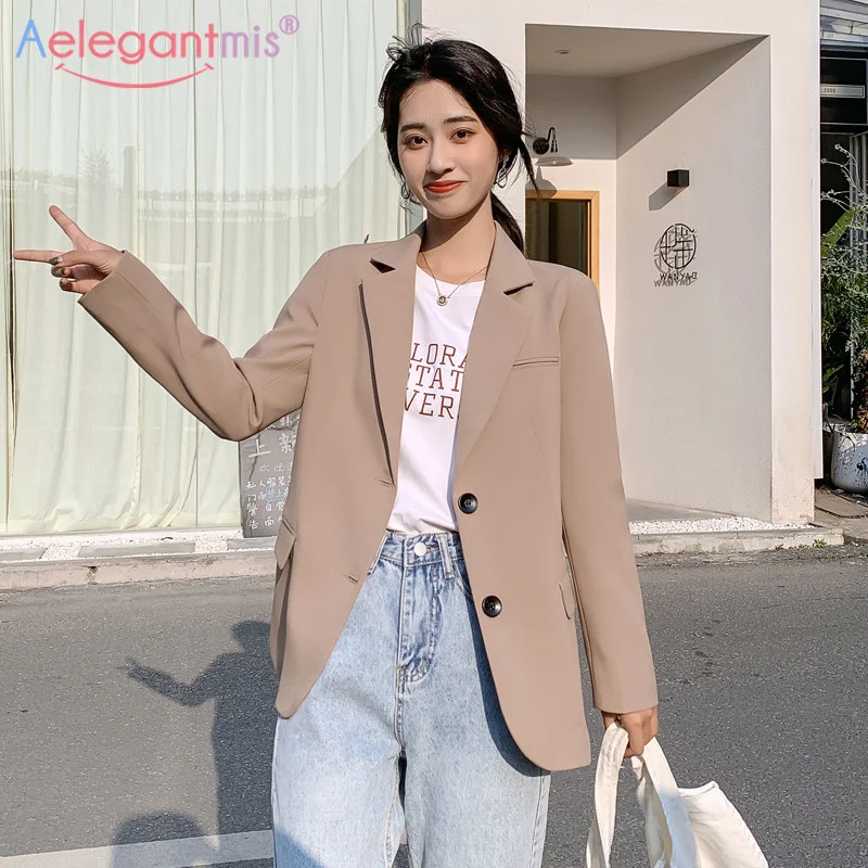 

aelegantmis New Chic Solid Color Women Casual Blazer Jacket Office Lady Pockets Work Suit Coat Ladies Business Blazers Outerwear