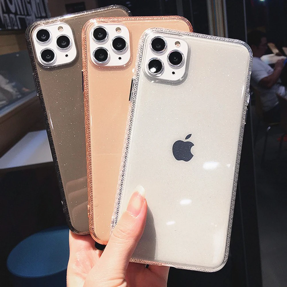 Кружевной прозрачный блестящий чехол для телефона iPhone 11 Pro X XR XS Max 6 6s 7 8 Plus цветной