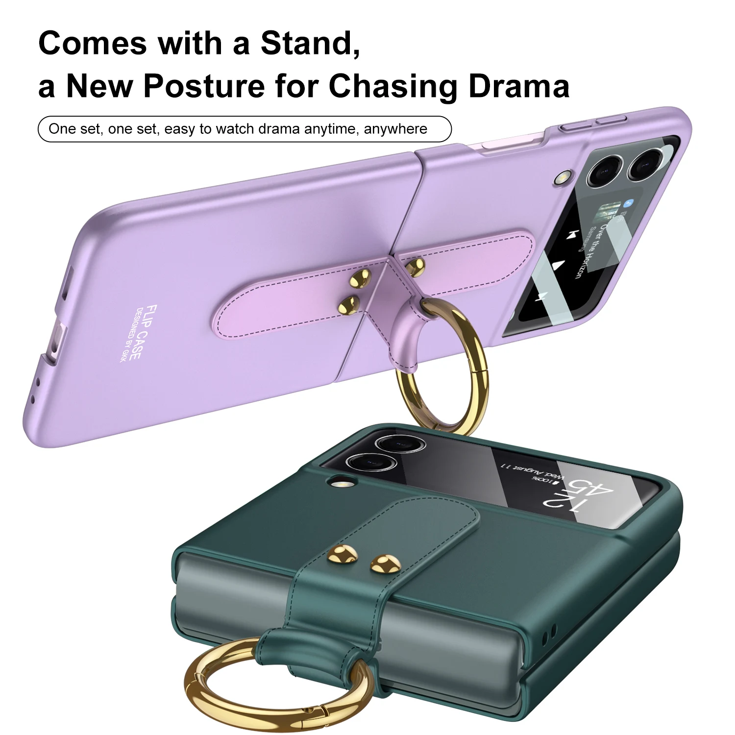 Finger Key Ring Bracket Hinge Case For Samsung Galaxy Z Flip 5 4 Shockproof Matte PC Camera Glass Protective Phone Cover Flip 3