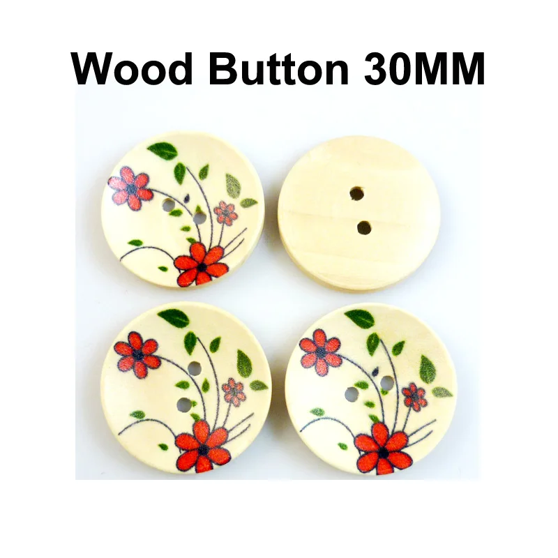 

20PCS 30MM Wooden Red Flower Buttons Boots Coat Sewing Clothes Accessory Leaf Button MCB-235x
