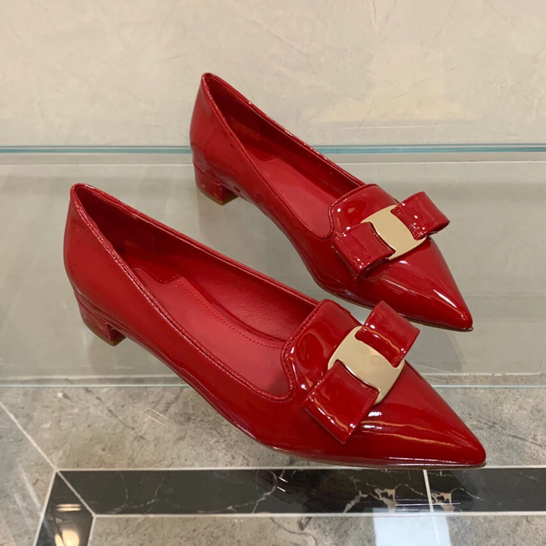 

Ladies Genuine Leather Shoes Real Sheepkin Pointed Toe Low Heels 1.5CM Designer Shoes For Women Luxury Brand Fashion DB047