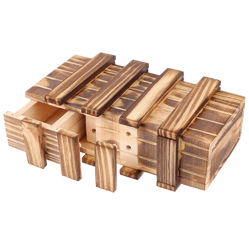 

Vintage Wooden Puzzle Box with Secret Drawer Magic Compartment Brain Teaser Wooden Toys Puzzles Boxes Kids Wood Toy Gift