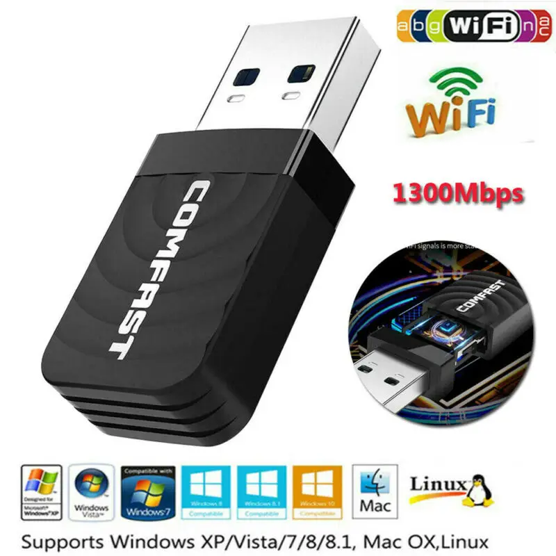 Мини USB 3 0 Беспроводная сетевая карта 1300 Мбит/с двухдиапазонный WiFi адаптер