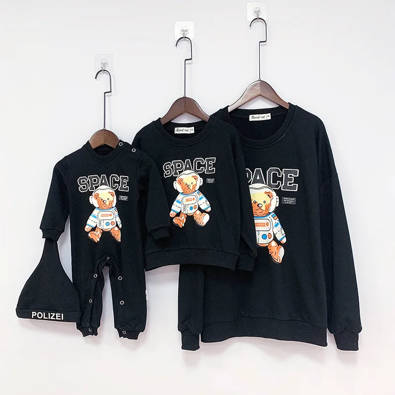 

Family Matching Outfit Autumn Cute Space Bear Print Daddy Mommy and Me Oversize Long-sleeved Clothes Family Look