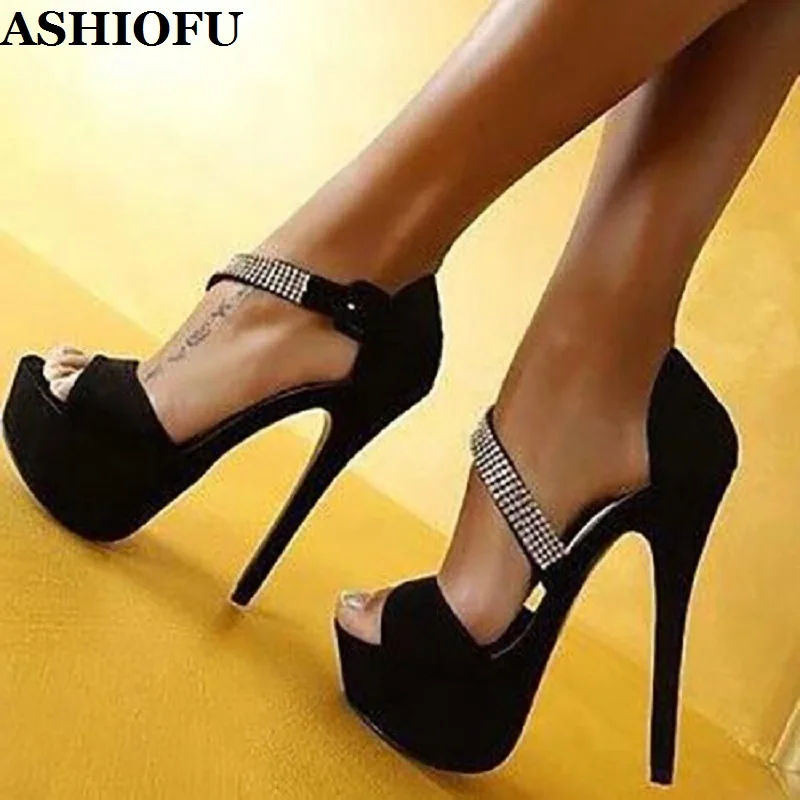 

ASHIOFU Handmade Ladies High Heel Pumps Faux-suede Peep-toe Party Office Dress Shoes Large Size Evening Fashion Court Prom Shoes