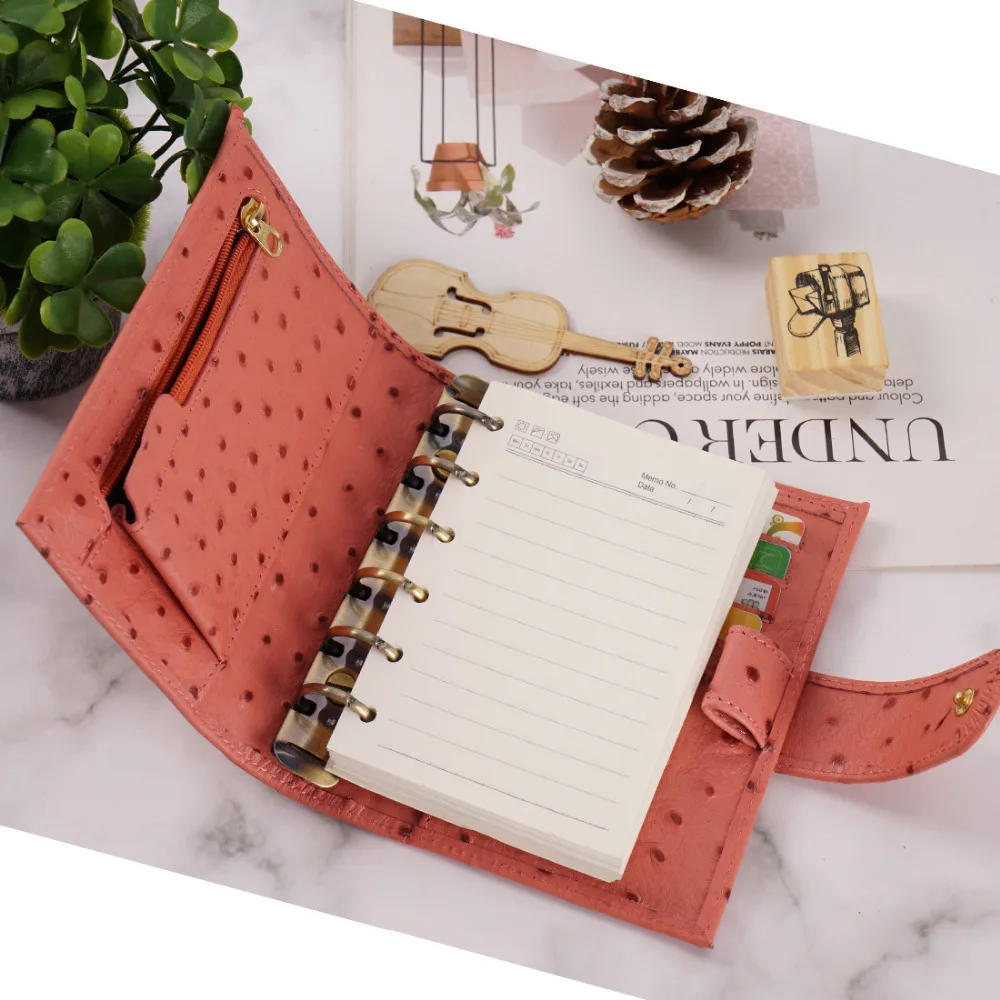 Yiwi Натуральная кожаные кольца Тетрадь A7(14,3x11,5 см) Размеры Связующего Повестки дня журнал органайзера дневник блокнот для скетчей и большими карманами