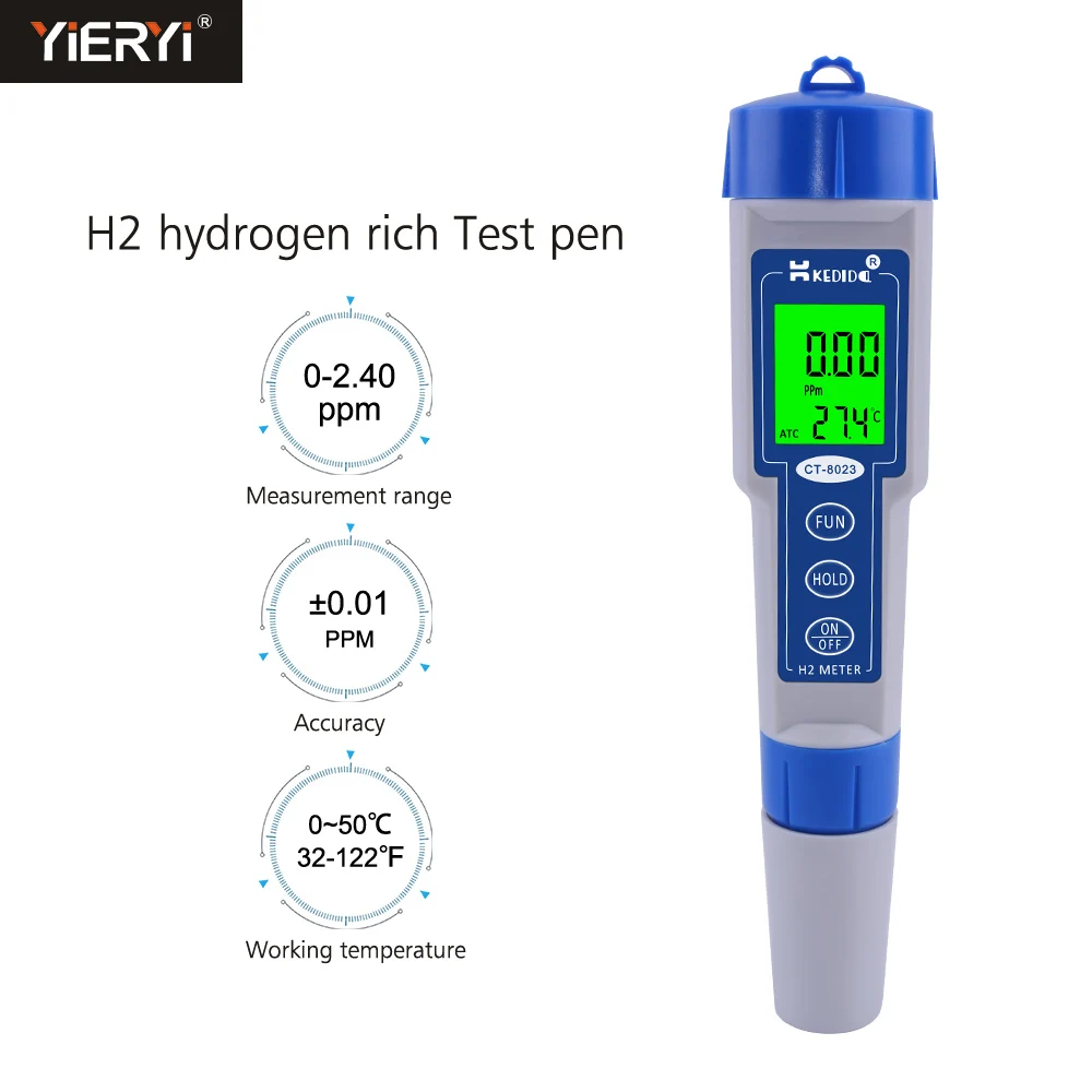 

Yieryi CT-8023 Hydrogen-rich Water Quality Testing Pen 0-2400ppb /0-2.40ppm Hydrogen Generators H2 Hydrogen Meter For Health