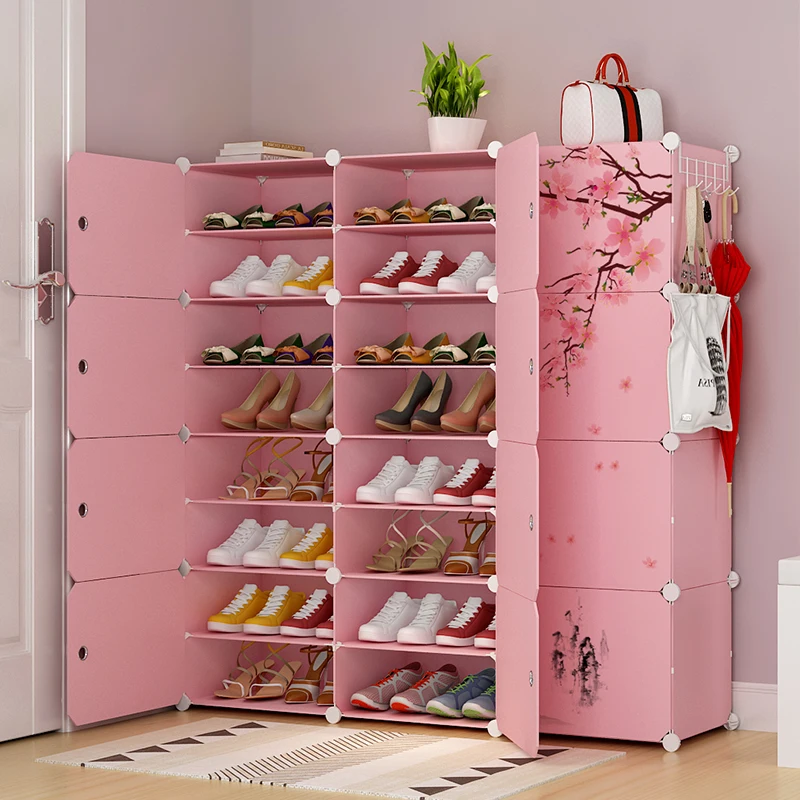 Z розовый простой маленький стеллаж для обуви пластиковый шкаф космическая дверь